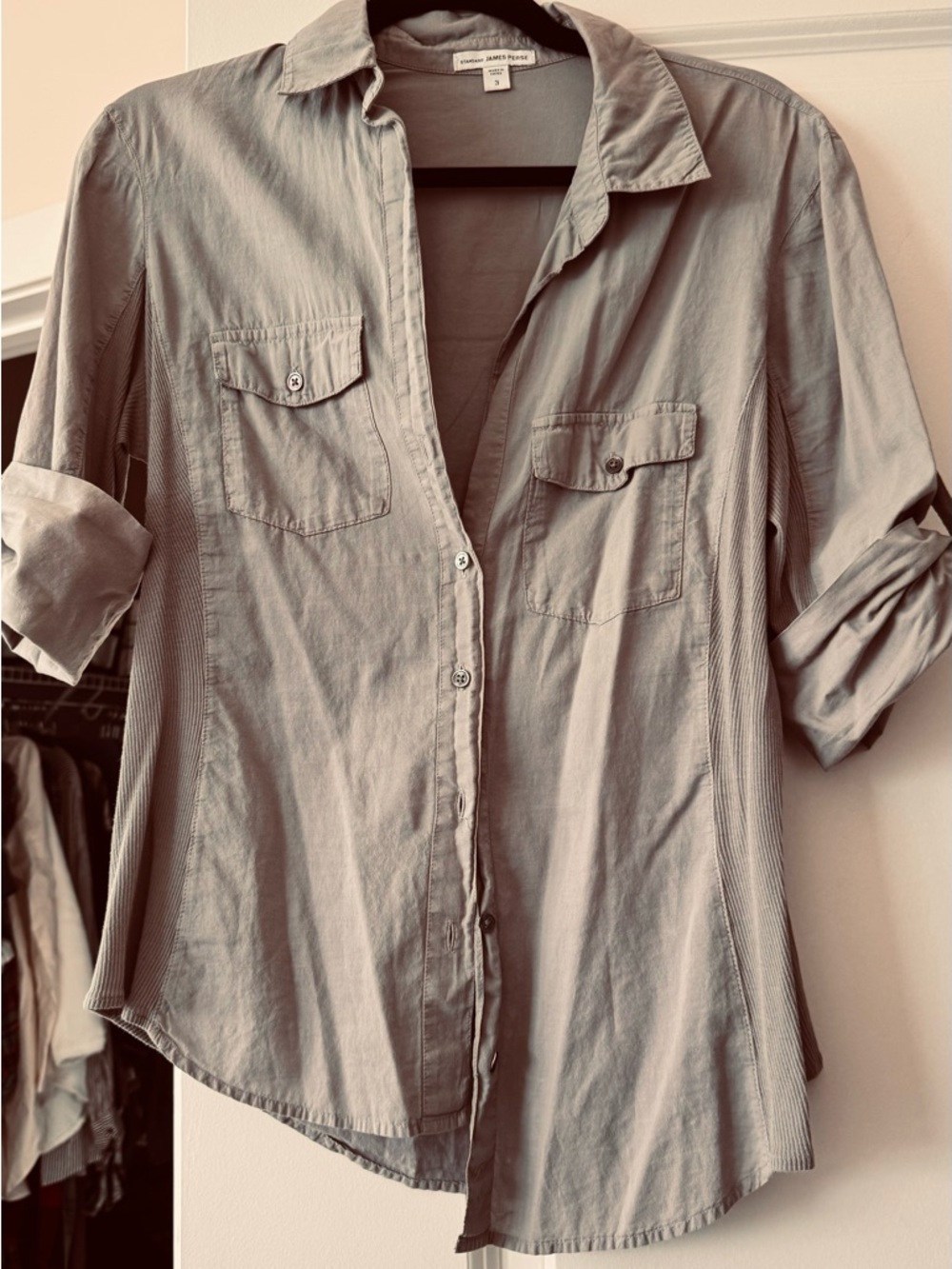 James Perse Light Gray Button-Down Shirt with Chest Pockets